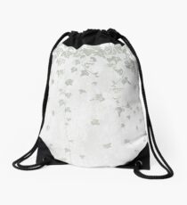 Soft Gray Green and White Trailing Ivy Leaf Print Drawstring Bag