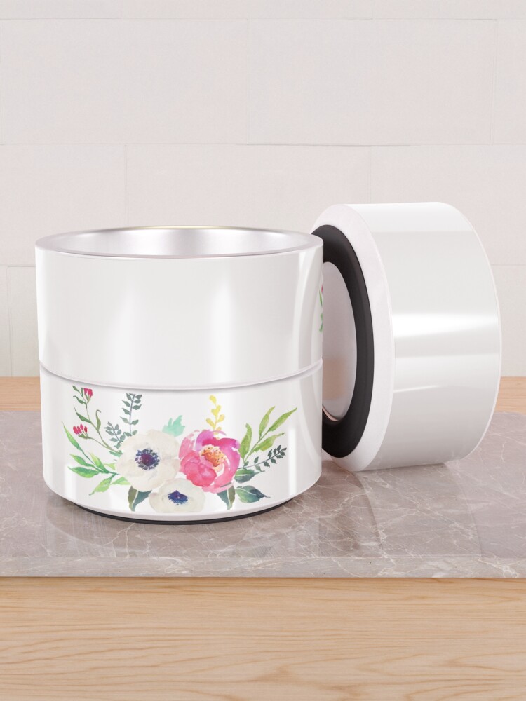 Alternate view of Anemone Peony Watercolor Bouquet Pet Bowl