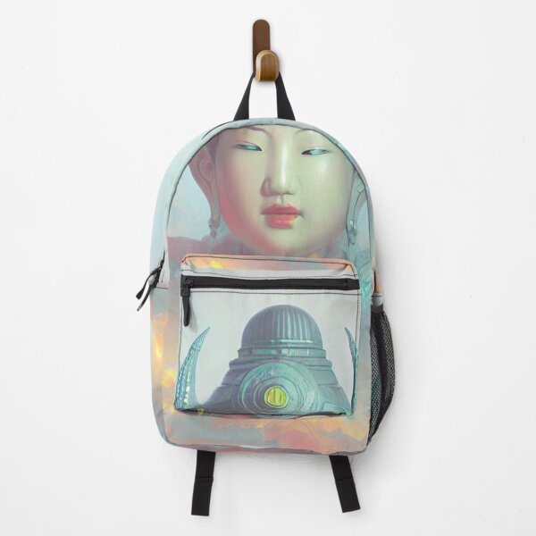 Artikelvorschau, 90er Jahre Nostalgie Retro Vaporwave Buddha Fantasy futuristische Retro-Landschaftsillustration entworfen und verkauft von S Y N T H R E A L M.