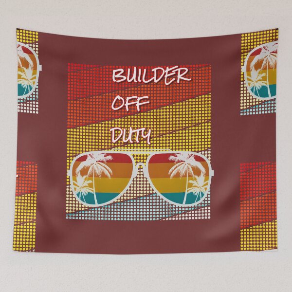Item preview, Builder Off Duty with retro sunset & sunglasses. designed and sold by CristalleLisa.
