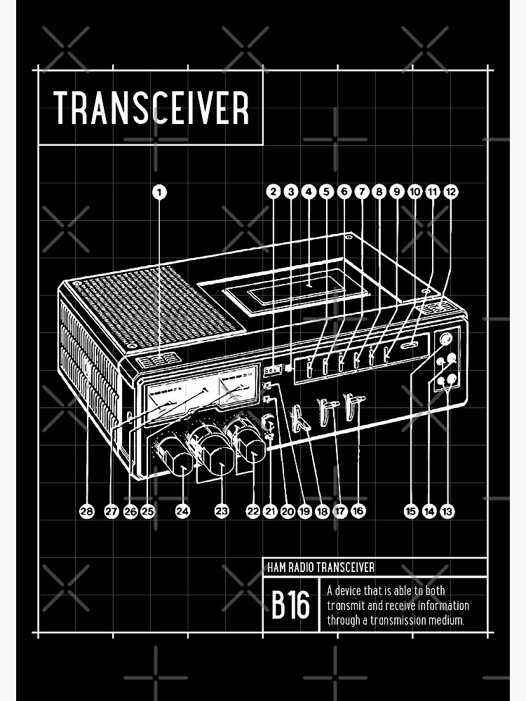 "Ham Radio Transceiver Schematics White On Black" Poster for Sale by