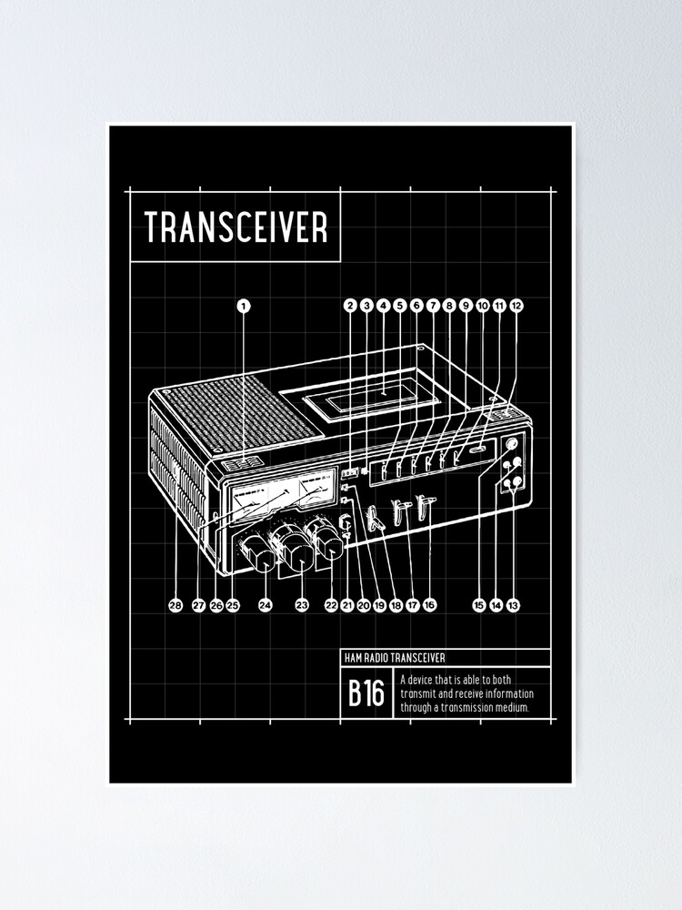 "Ham Radio Transceiver Schematics White On Black" Poster for Sale by