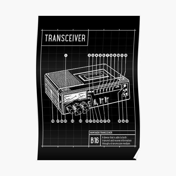 "Ham Radio Transceiver Schematics White On Black" Poster for Sale by
