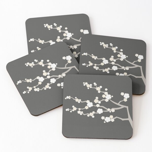 Item preview, White Oriental Cherry Blossoms On Charcoal | Zen Japanese Sakura Flowers © fatfatin  designed and sold by fatfatin.