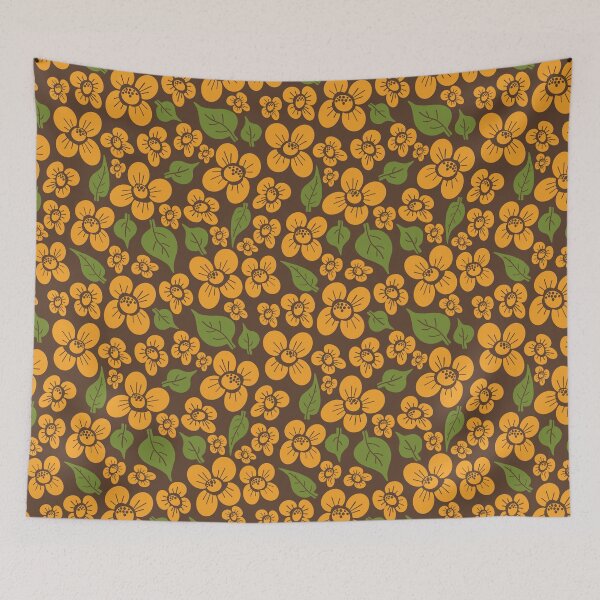 Item preview, Pretty 70s orange and brown floral  designed and sold by LaBellCreative.