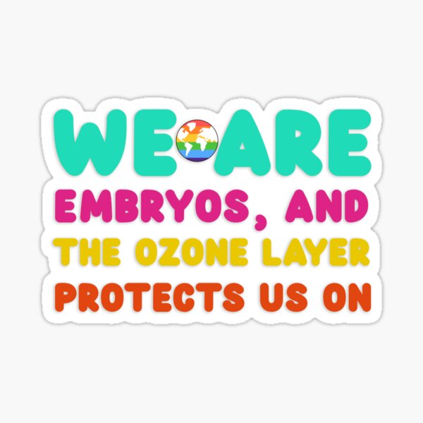 "We are embryos, and the ozone layer protects us on" Sticker for Sale by Aaktarmabi3aaat Redbubble