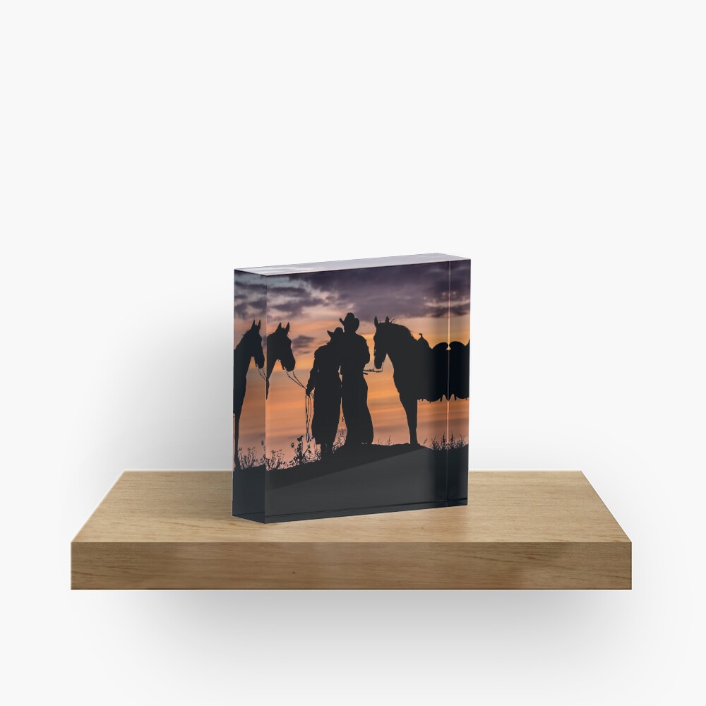 Cowboy, Cowgirl Sunset Acrylic Block