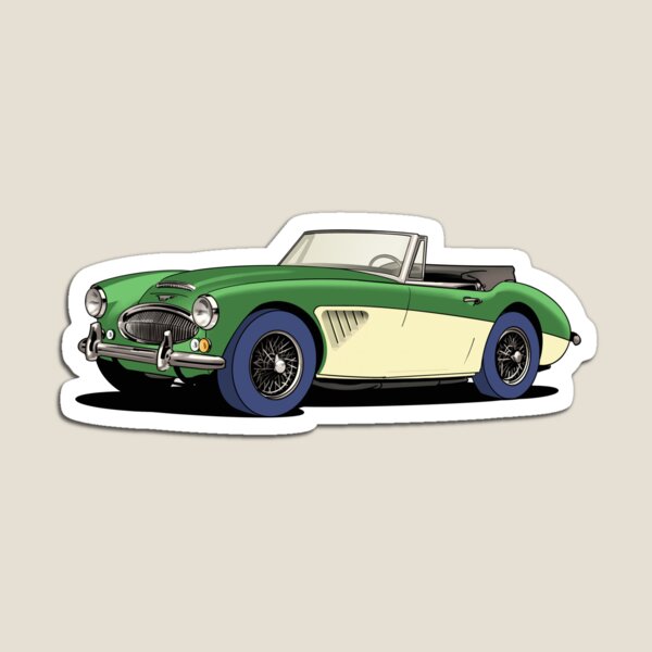 Aperçu de l'œuvre Austin-Healey 3000 en crème et vert créée et vendue par Webazoot Industries - Car Art.