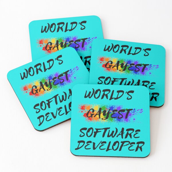 Item preview, World's Gayest Software Developer LGBT Joke With Rainbow Colors In Cyan designed and sold by LuckyKermit.