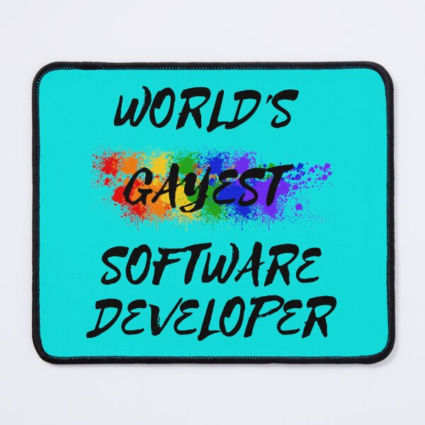 Item preview, World's Gayest Software Developer LGBT Joke With Rainbow Colors In Cyan designed and sold by LuckyKermit.