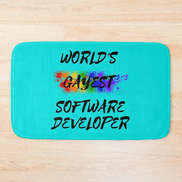 Item preview, World's Gayest Software Developer LGBT Joke With Rainbow Colors In Cyan designed and sold by LuckyKermit.