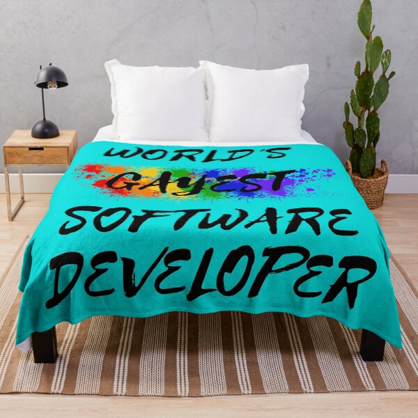 Item preview, World's Gayest Software Developer LGBT Joke With Rainbow Colors In Cyan designed and sold by LuckyKermit.