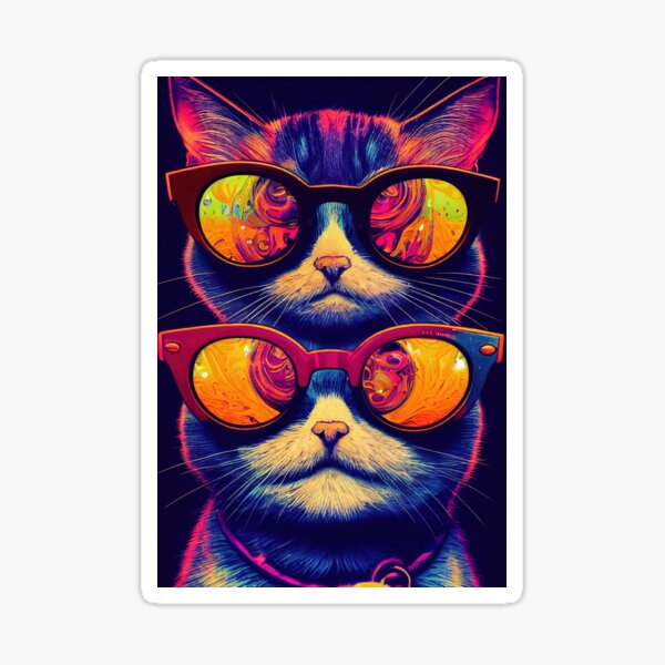 Visage de chat drôle avec des lunettes funky | Amoureux des chats | Chat marrant Sticker