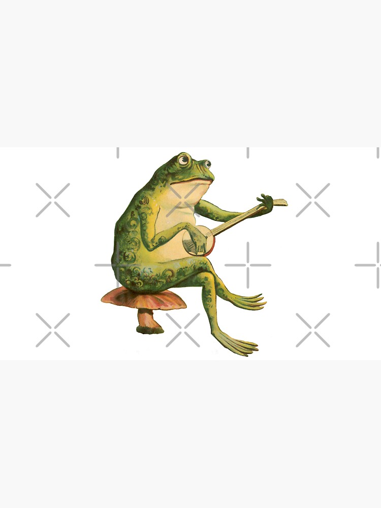 "Melancholic Vintage Frog Playing Banjo on Mushroom Toadstool