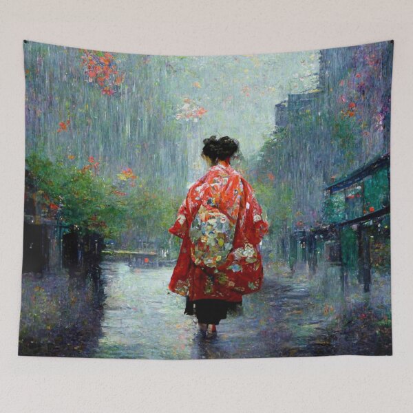 Item preview, Japanese girl walking in the rain  designed and sold by Mirochan80.