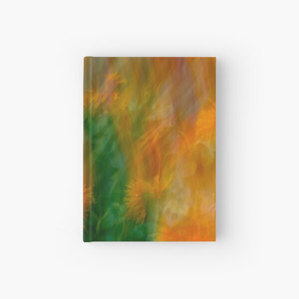 Fleur Blur-Abstract Orange Safflowers & Green Leaves Hardcover Journal