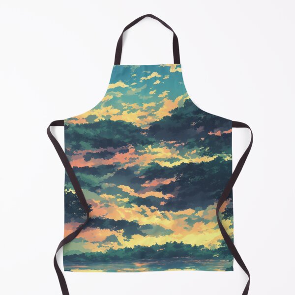 Item preview, A landscape of a stunning lake in the style of an anime background with a split complimentary color palette designed and sold by Art-of-AI.