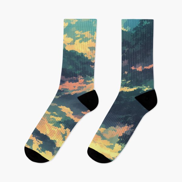 Item preview, A landscape of a stunning lake in the style of an anime background with a split complimentary color palette designed and sold by Art-of-AI.
