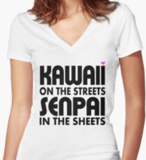 Kawaii on the Streets, Senpai in the sheets Women's Fitted V-Neck T-Shirt