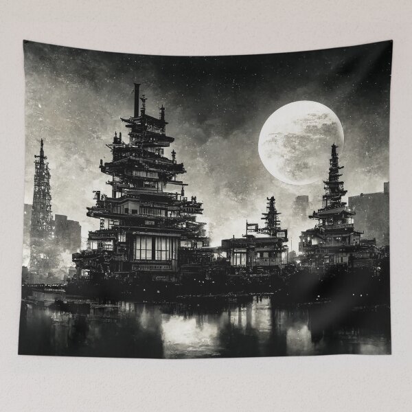 Item preview, Dystopian cityscape - black and white designed and sold by Lyxy.