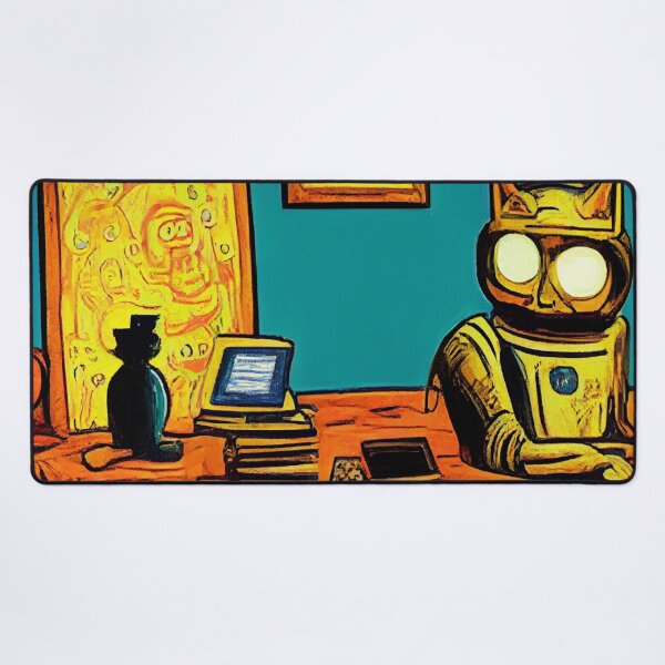 Item preview, Robot Cat Cartoon style with mini cat looking at painting  designed and sold by RileyKyler.