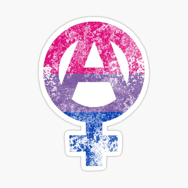 Anarcha Feminism Symbol Bisexual Pride Colors Antiqued Sticker For