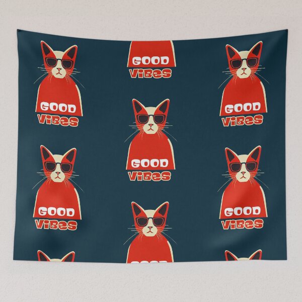 Item preview, Good Vibes Cat Illustration designed and sold by ThePurpleMelon.