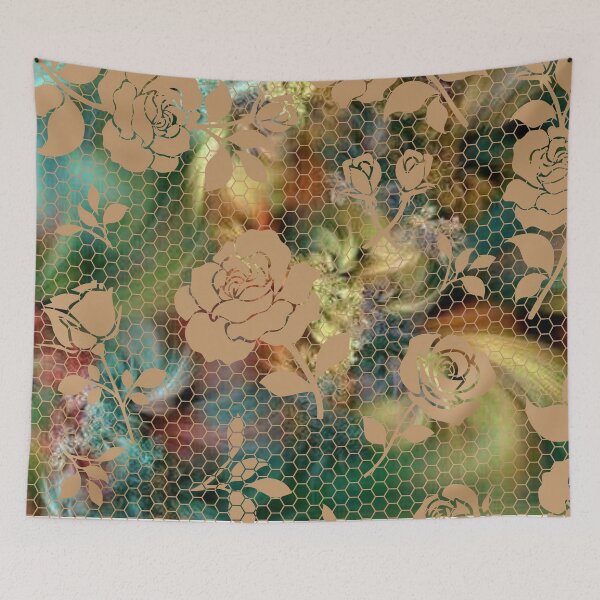 Item preview, gold rose flower mesh lace on a bright greenish gold background designed and sold by SoulthreadzStudio.