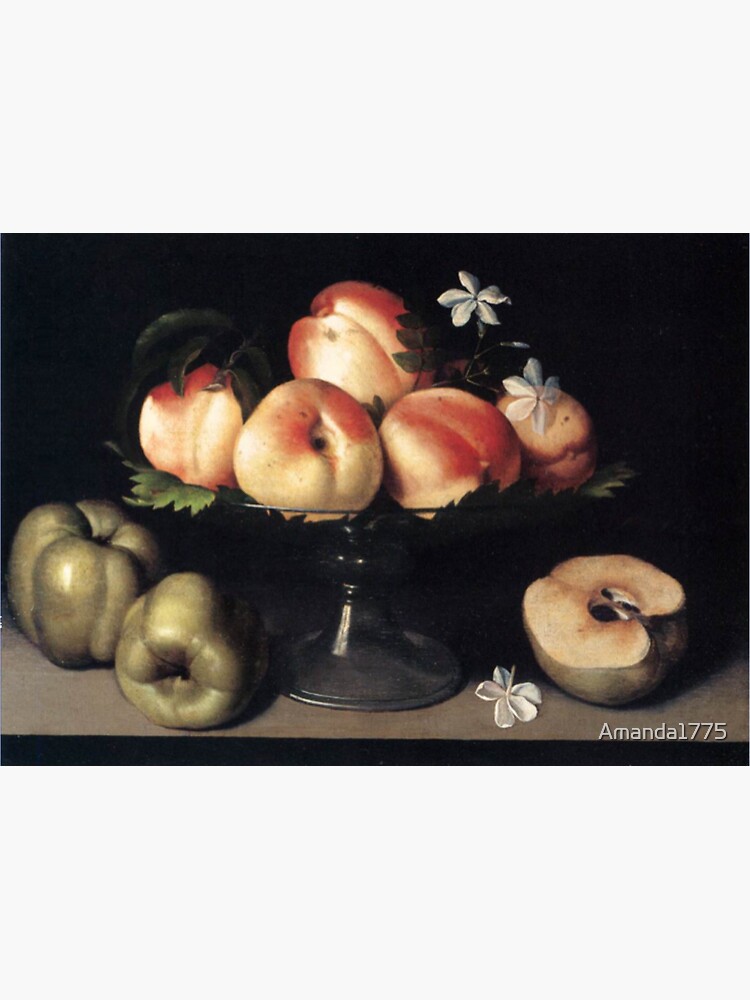 "A Crystal Fruit Stand with Peaches, Quinces, and Jasmine Flowers by