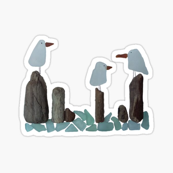 Sea Gulls Singing Quirky Birds Coastal Decor Musical Birds Sea Glass Art Sea Glass Birds QuirkyBirds Recycled Glass Art, Coastal Art
