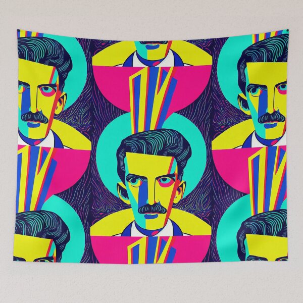Item preview, Psychedelic Neon Portrait of Nikola Tesla designed and sold by cosmicCowboys.