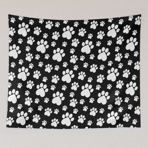 Item preview, White on Black Paw Pattern - Heart Paws designed and sold by 8PawsStudio.