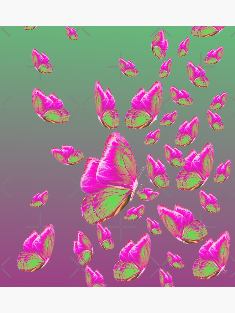 "Pink and Green Butterflies with Gradient Background" Sticker for Sale