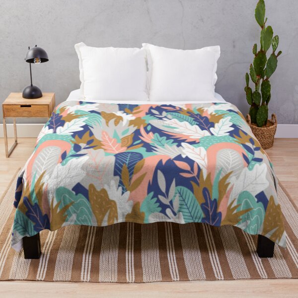 Item preview, Leaf wall - navy blue coral and blush pink leaves rose metal lines Throw Blanket designed and sold by DesignVertex.