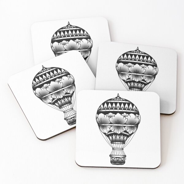 Item preview, B&W Hot Air Balloon Traditional Tattoo designed and sold by Night Sky Art.