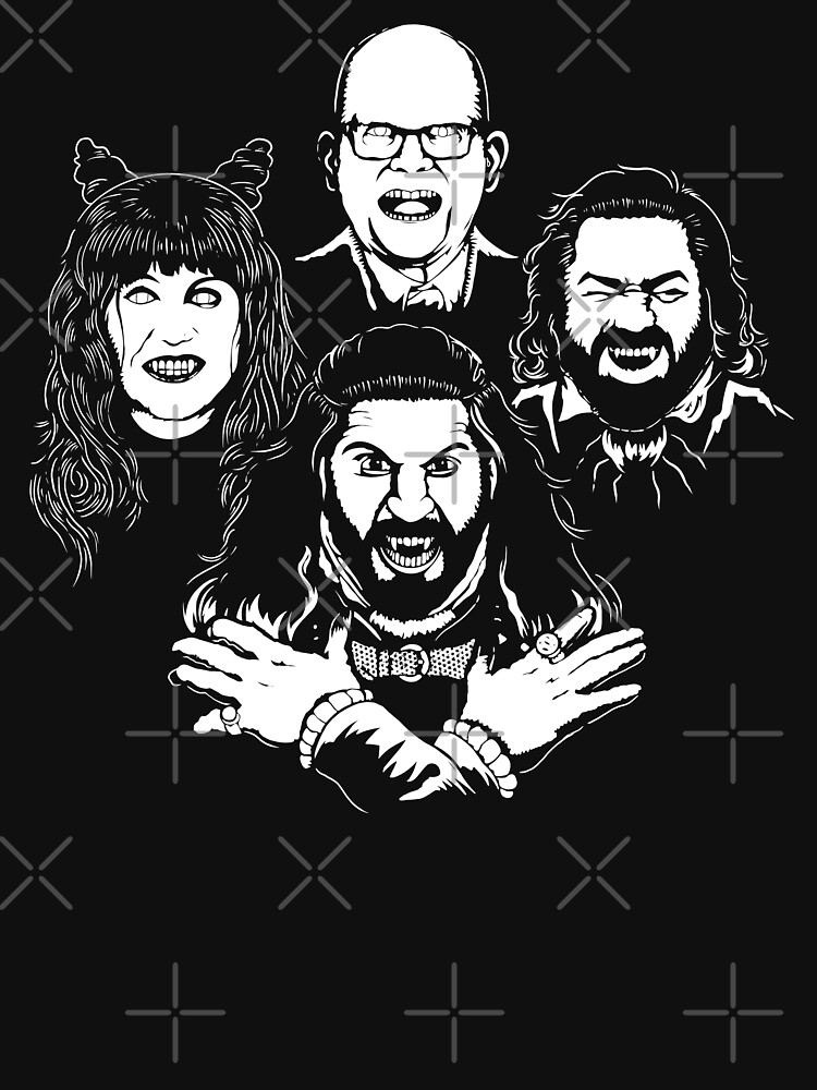 Aperçu 3 sur 3. T-shirt baseball manches ¾ avec l'œuvre Les vampires d'Halloween : ce que nous faisons dans l'ombre créée et vendue par designfaiqa.