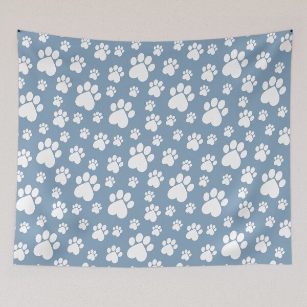 Item preview, White on Blue Paw Pattern - Heart Paws designed and sold by 8PawsStudio.