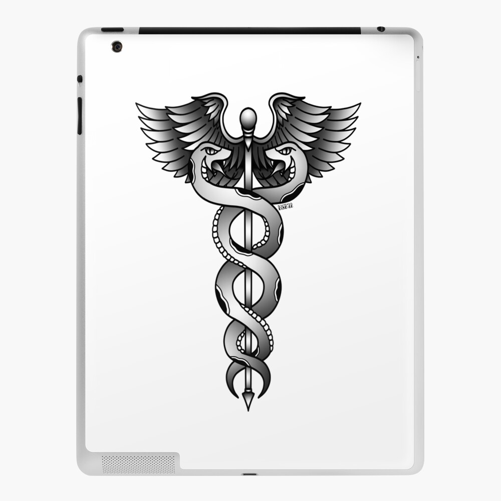 Tattoo style illustration of caduceus staff with pilot wings and EMT star  inside shield Stock Photo - Alamy