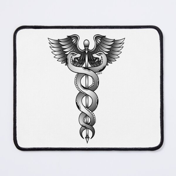 Item preview, B&W Staff of Hermes Traditional Tattoo - Caduceus designed and sold by Night Sky Art.