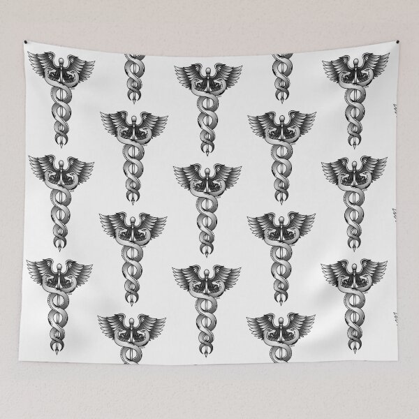 Item preview, B&W Staff of Hermes Traditional Tattoo - Caduceus designed and sold by Night Sky Art.