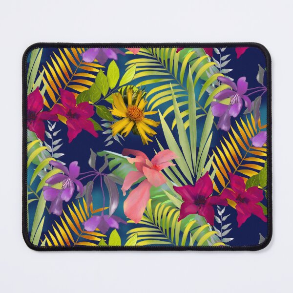 Item preview, Tropical islands exotic flowers and leaves pattern with dark blue background designed and sold by ZeinabTaha.