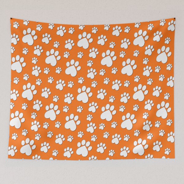 Item preview, Halloween White on Orange Paw Pattern - Heart Paws with Outline designed and sold by 8PawsStudio.