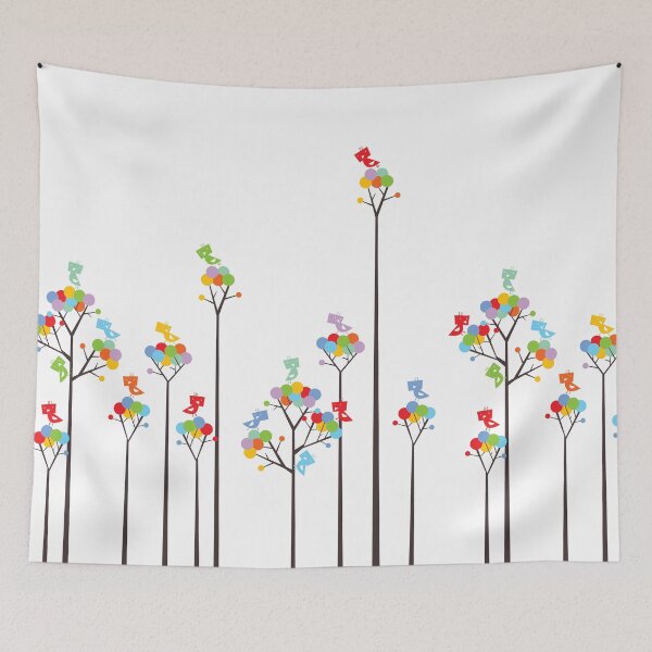Item preview, Colorful Whimsical Tweet Birds On Dark Branches Of Dotted Trees © fatfatin designed and sold by fatfatin.