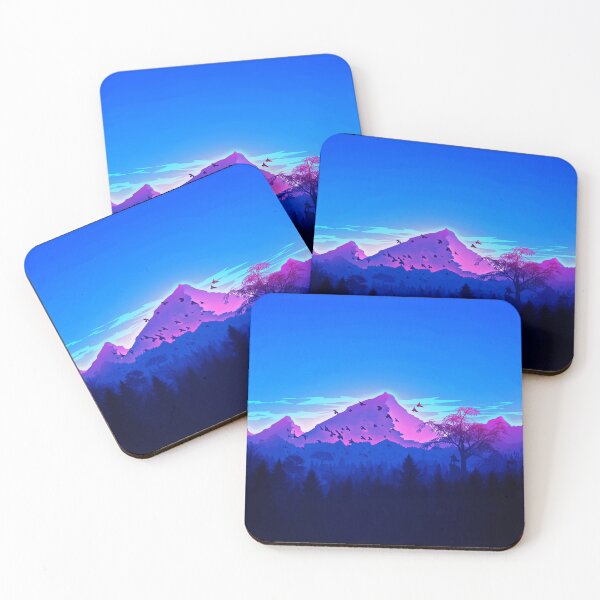 Item preview, Bird Flight Mountain Forest Pink Blue Sunset Minimalist Art designed and sold by reycaribe.
