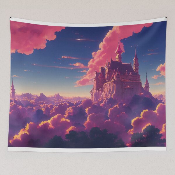 Item preview, Pink Castle Island in the Clouds | 90s Anime Inspired Aesthetic designed and sold by snowingtoday.