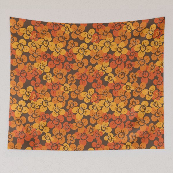 Item preview, Retro 70s orange and brown floral  designed and sold by LaBellCreative.