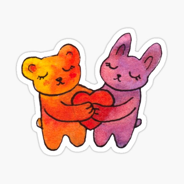 Bear and Bunny Hugs Heart Sticker