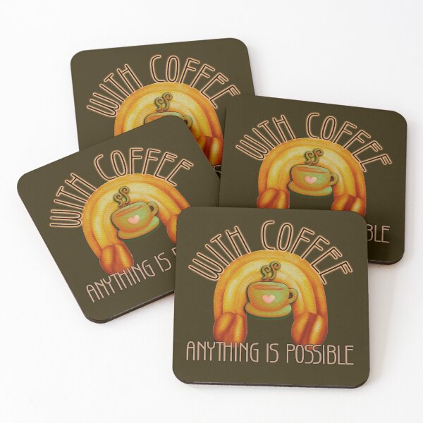 Item preview, With Coffee Anything is Possible Inspirational Caffeine Lover Rainbow Quote designed and sold by CRHPOD20.