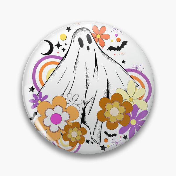 Item preview, Retro ghost, Illustration of ghost surrounded by flowers, rainbows and retro wave designed and sold by Malogue.