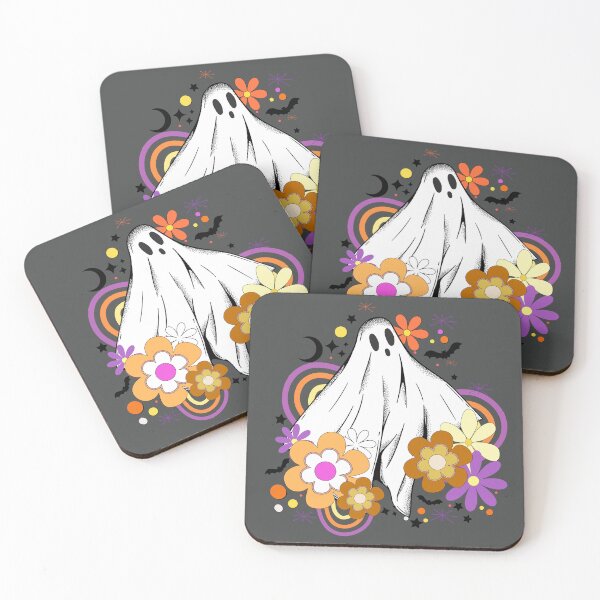 Item preview, Retro ghost, Illustration of ghost surrounded by flowers, rainbows and retro wave designed and sold by Malogue.